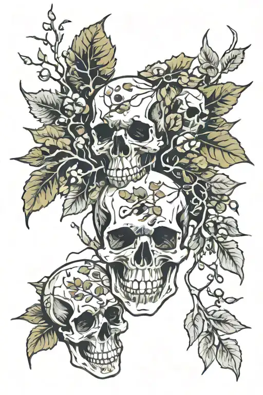 skulls and aspen leaves falling tattoo design idea