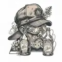 baseball cap leaning on a gin bottle  tattoo design idea