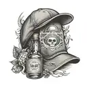 baseball cap leaning on a gin bottle  tattoo design idea