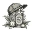 baseball cap leaning on a gin bottle  tattoo design idea