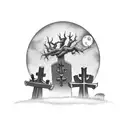 A haunting graveyard scene with tombstones and a full moon tattoo design idea