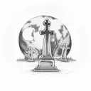 A haunting graveyard scene with tombstones and a full moon tattoo design idea