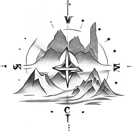 viking Compass With Mountains in the background tattoo design idea