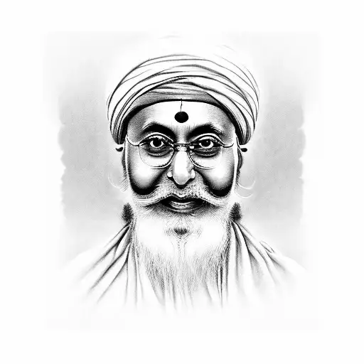 Create a detailed portrait of Sadguru Jaggi Vasudev, capturing his wisdom and serenity tattoo design idea
