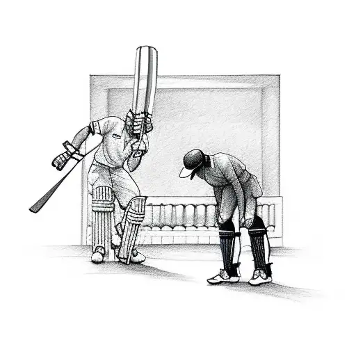 A minimalist sketch of a cricket player bowing down to a temple, symbolizing gratitude and reverence tattoo design idea