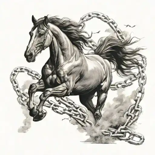 The horse breaks out of the chains tattoo design idea