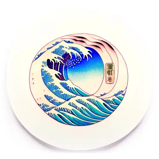the big wave in anime style inside an Enso zen Japanese circle tattoo design idea