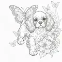 cavalier king charles spaniel puppy playing in flowers with butterfly tattoo design idea