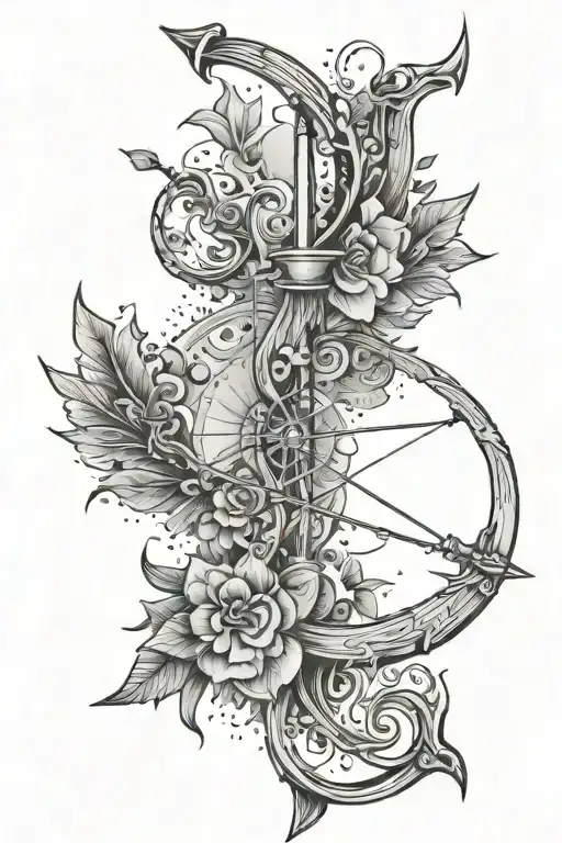 bow and arrow and celestial   tattoo design idea