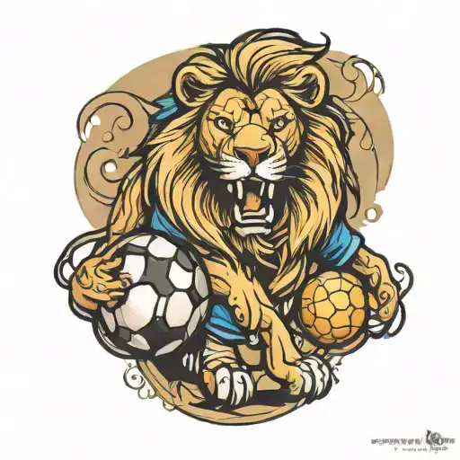 soccer+ lion standing tattoo design idea