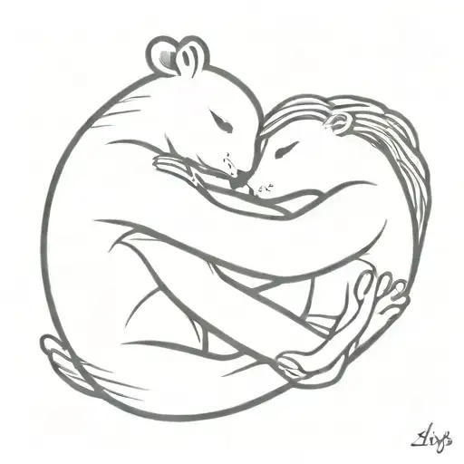 hug each other tattoo design idea