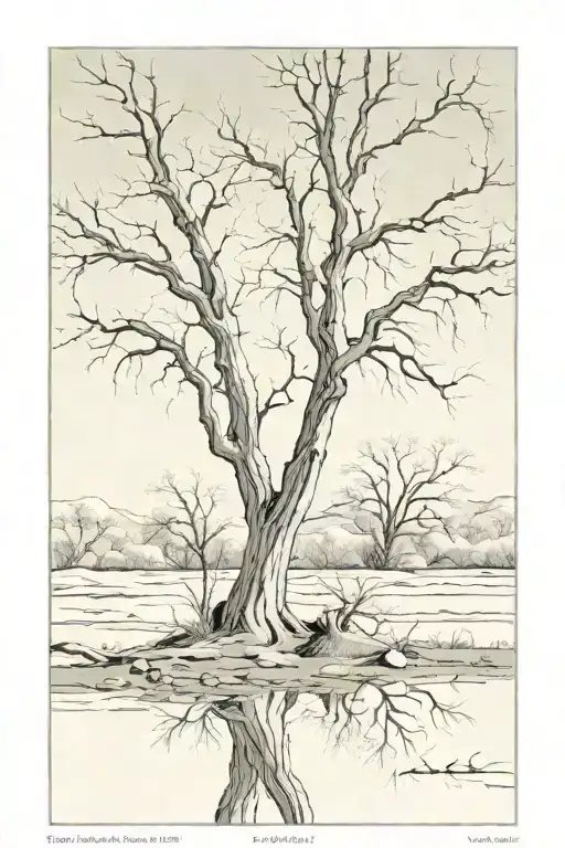 forked cottonwood on riverbank  tattoo design idea