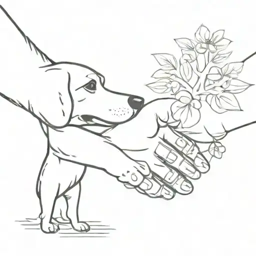 dog and owner shake hands holding tattoo design idea