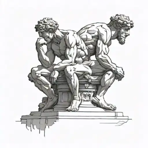 A combination of The Thinker, The David, and Atlas sculptures  tattoo design idea