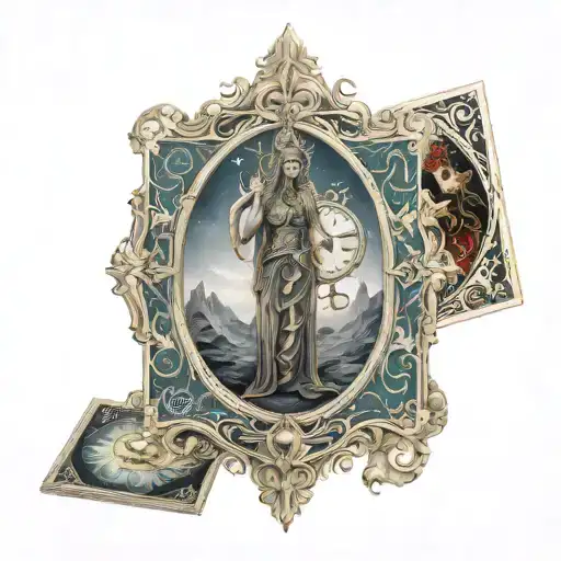 kronos god of time clock tower tarot cards 8k high resolution tattoo design idea