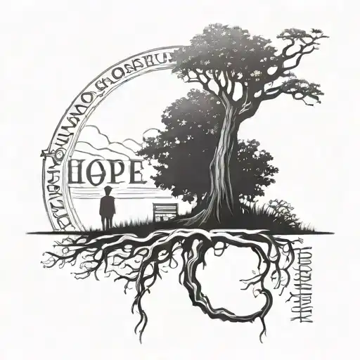 a big tree with the words "I got hope in tomorrow and regret in yesterday" tattoo design idea