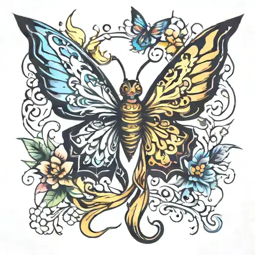 butterfly and phoenix  tattoo design idea