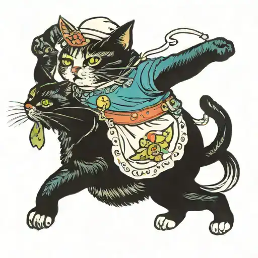.fat nurse riding cat tattoo design idea