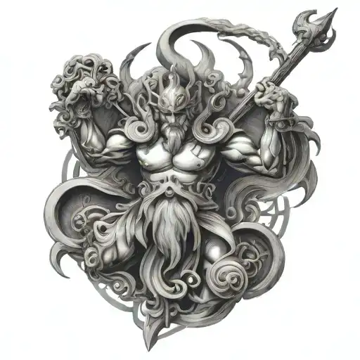 An intricate tattoo design showcasing a mythical god figure engaging in a intense sports training session, embodying the idea of divine power and physical prowess tattoo design idea