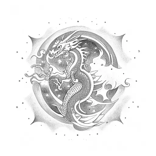 A celestial dragon flying through a galaxy tattoo design idea