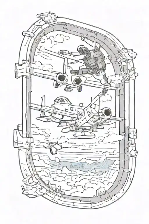 Airplane window skydiving scene tattoo design idea
