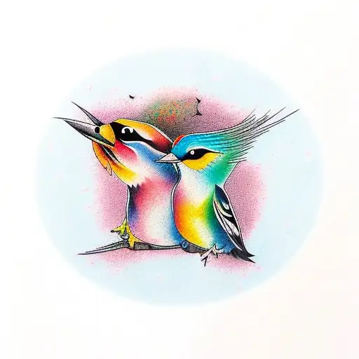 three little birds with different colors sitting on a tree  tattoo design idea