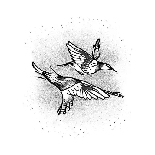 three little birds with different colors sitting on a tree  tattoo design idea