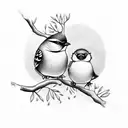 three little fat bird's sitting on tree branch  tattoo design idea