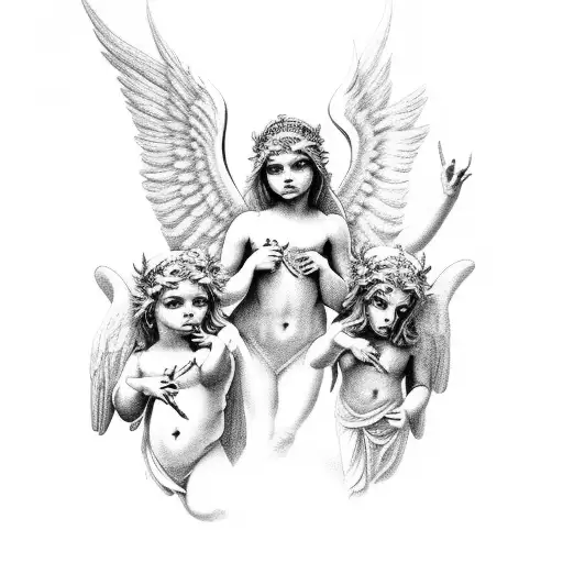 Hear no evil, see no evil, speak no evil greek mythology cherub angels tattoo design idea