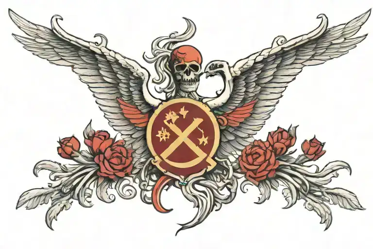 soviet flag  back tattoo, wings grow out of the bone on both sides and a ghost comes out of the middle of  tattoo design idea