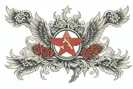 soviet flag  back tattoo, wings grow out of the bone on both sides and a ghost comes out of the middle of  tattoo design idea