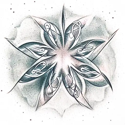 four-leaf clover in symbiosis with a star in the center of which is an eye tattoo design idea