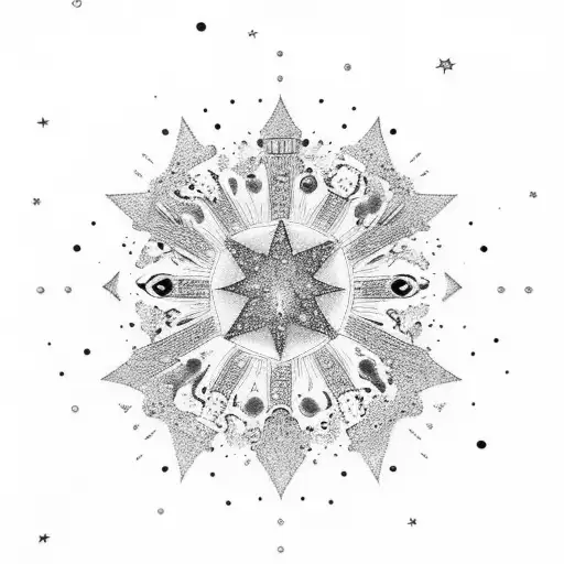 ornate mirror with galaxy and stars in it tattoo design idea