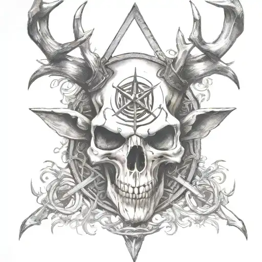 deer scull pentagram satan tattoo design idea