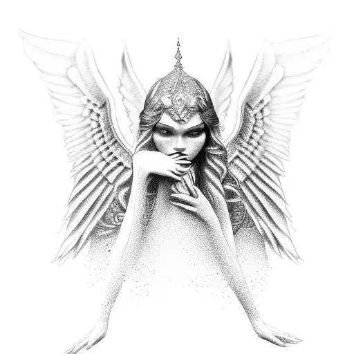 one masucline angel and 2 feminine angels tattoo design idea