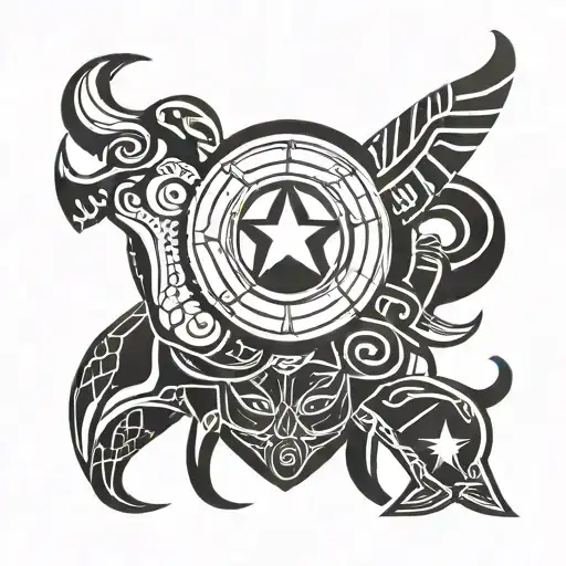 indigenous Taíno coqui and captain America  tattoo design idea