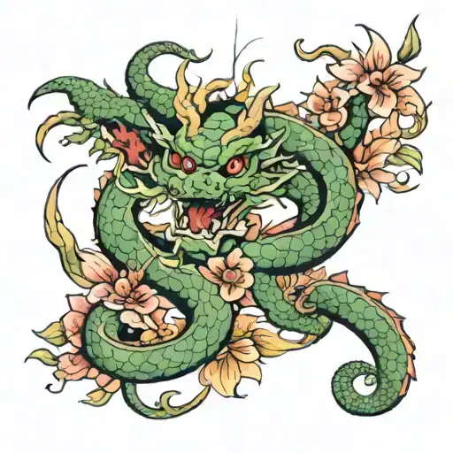 shenron with flowers tattoo design idea