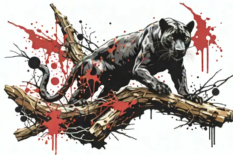 panther walking on log tattoo design idea