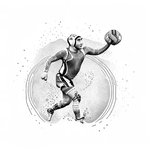 Create a dotwork tattoo of a water polo player with a snake wrapped around their arm tattoo design idea
