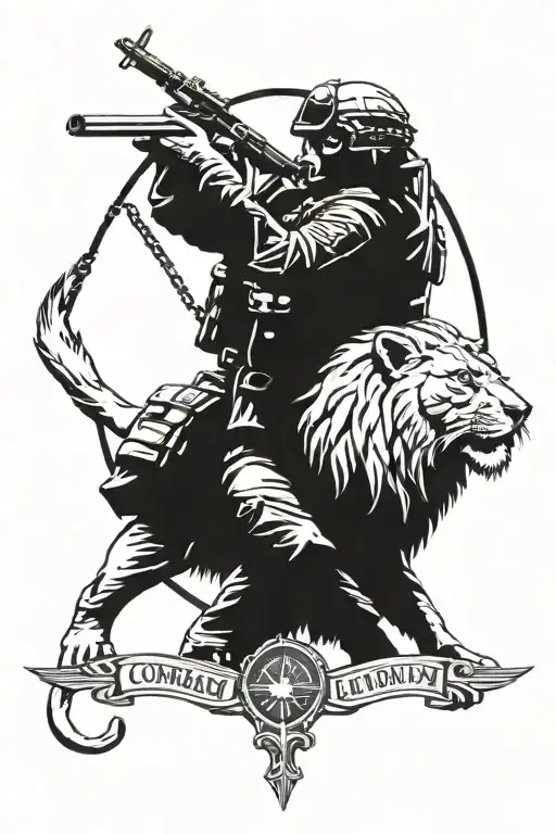 combat infantry soldier saluting, Lion, Rosary Beads, 101st Airborne, Air Assault, Black Hawk Helicopter  tattoo design idea