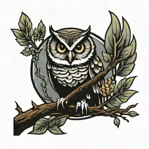 owl perched on a branch tattoo design idea