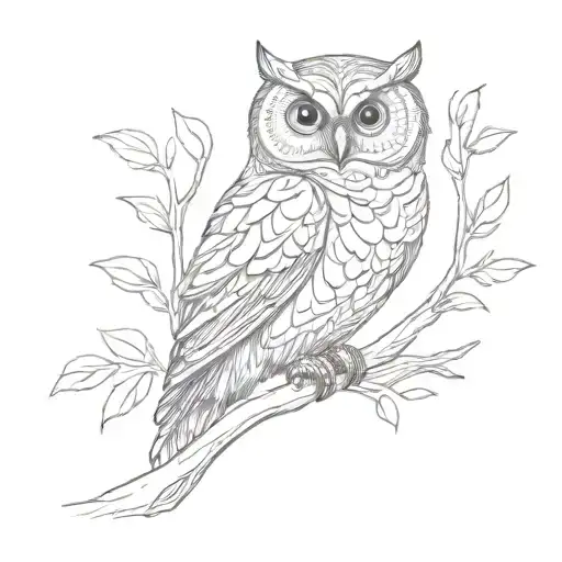 owl perched on a branch tattoo design idea