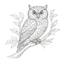 owl perched on a branch tattoo design idea