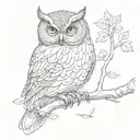 owl perched on a branch tattoo design idea
