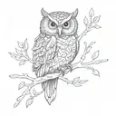 owl perched on a branch tattoo design idea
