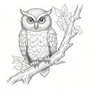 owl perched on a branch tattoo design idea
