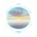 A mesmerizing illusion of a tranquil lake reflecting a beautiful sunset sky, with silhouettes of birds soaring in the distance. tattoo design idea