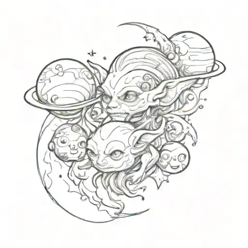 Planets Stars Moon  Goblin tattoo design idea