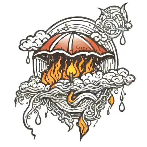 rain on fire tattoo design idea