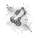 A robotic arm holding a paintbrush, creating a cosmic masterpiece tattoo design idea